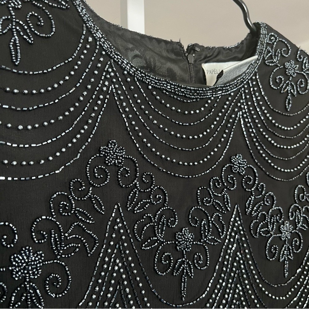 VTG Papell Boutique Evening Beaded Top SZ L Blk/Grey Wedding Party Glam Retro - Picture 4 of 10